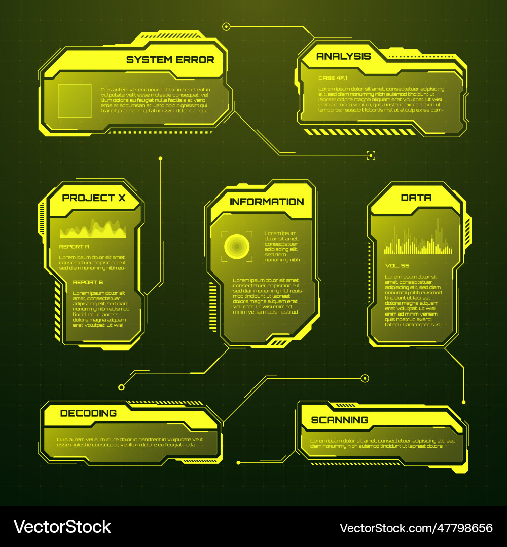 Yellow futuristic hud ui elements sci-fi user Yellow futuristic hud ui elements sci-fi user vector image