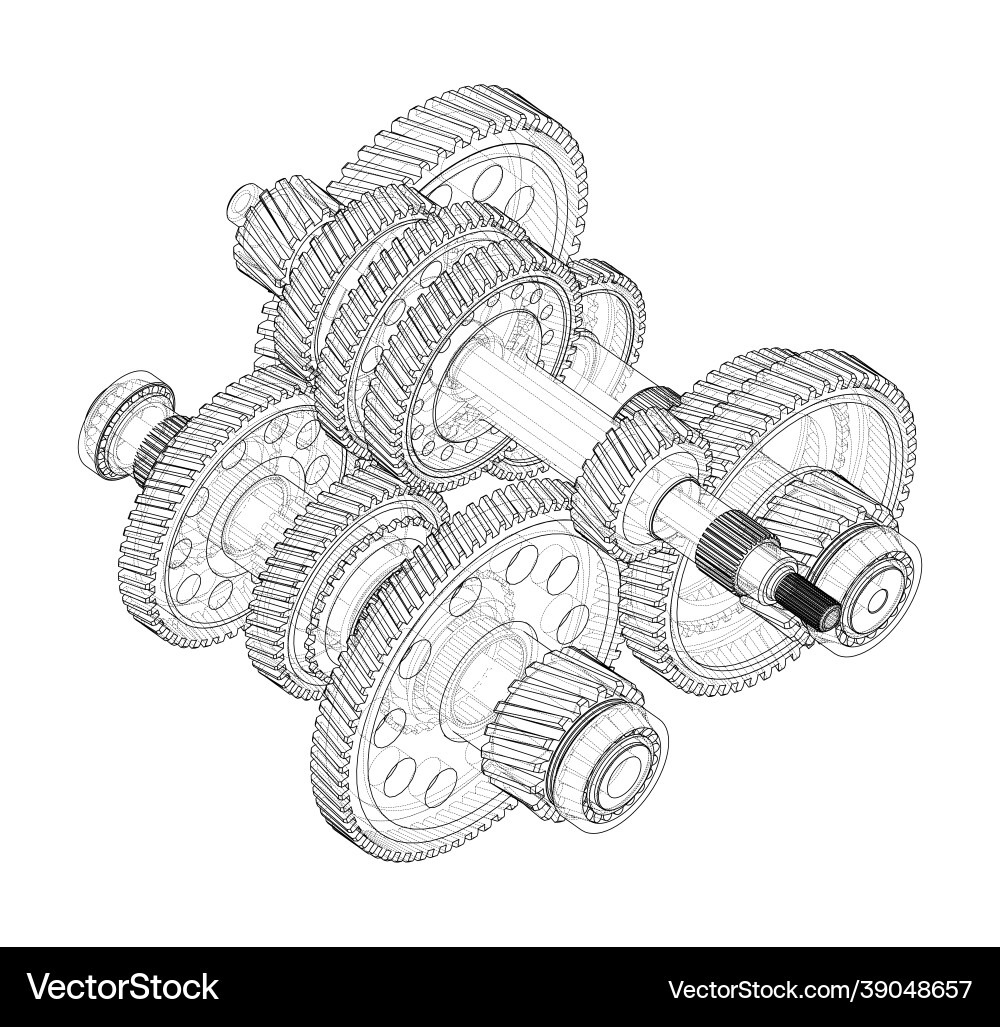 Gearbox sketch rendering of 3d Vector Image