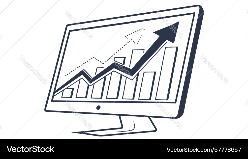 Monitor displaying upward growth chart business vector image