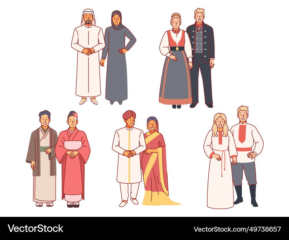 Multinational people in folk costumes various vector image