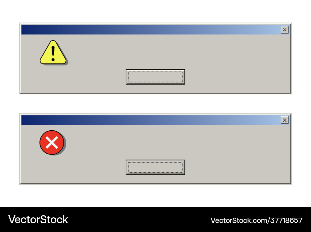 Old computer window with error message retro pc Old computer window with error message retro pc vector image