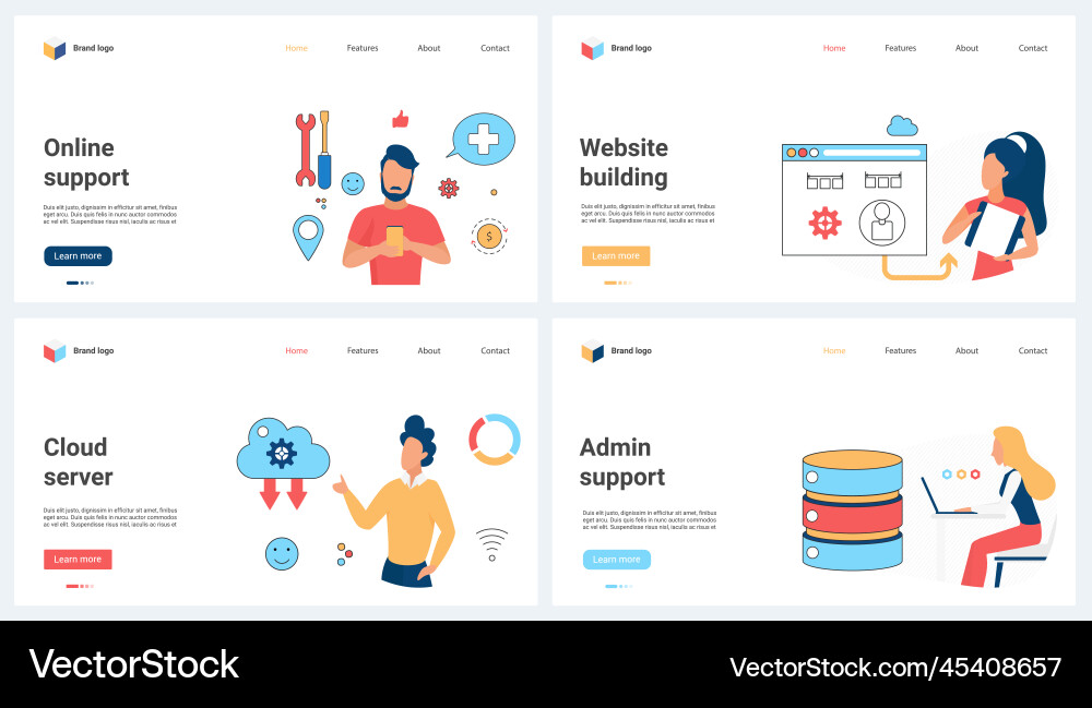 Online support service cloud data server website Online support service cloud data server website Vector Image