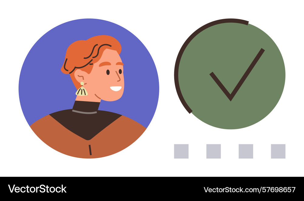Profile portrait with large checkmark symbolizing Profile portrait with large checkmark symbolizing vector image
