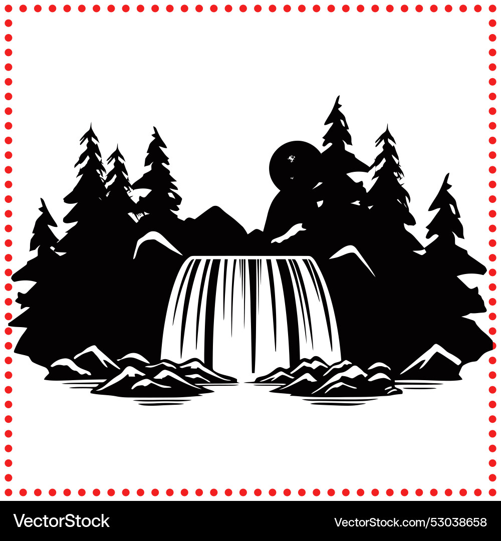 Artistic monochrome waterfall silhouette serenity Vector Image