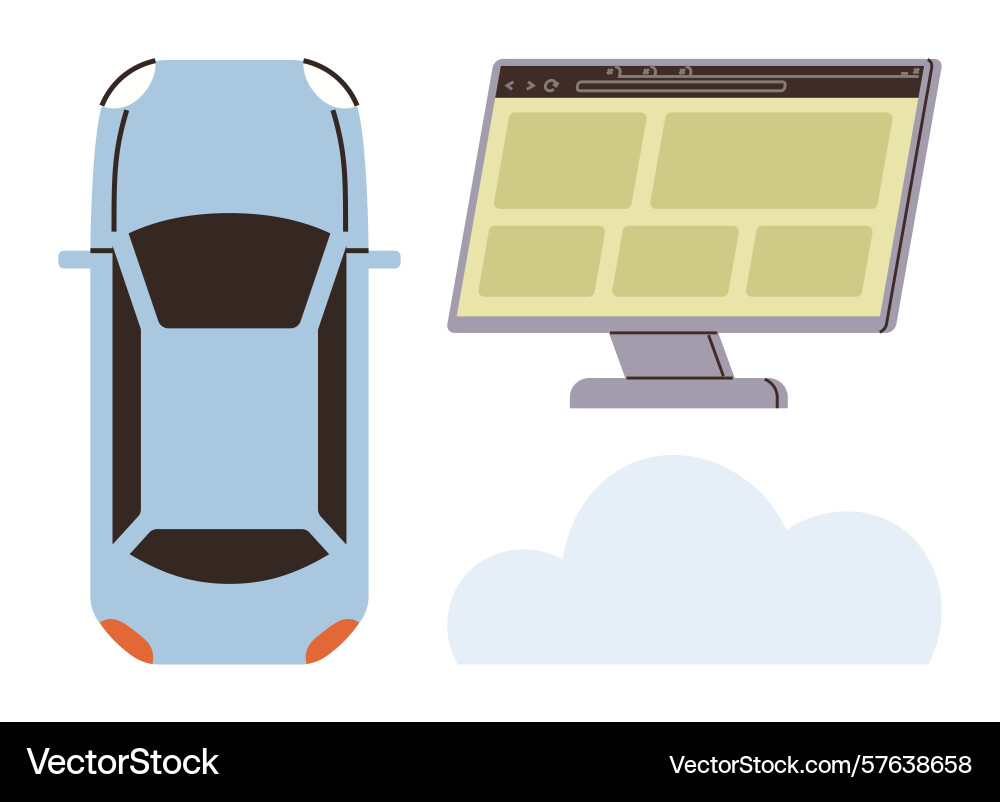 Autonomous car with cloud computing and digital vector image