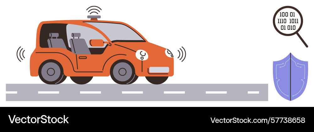 Autonomous car with sensors highlighting data Autonomous car with sensors highlighting data vector image
