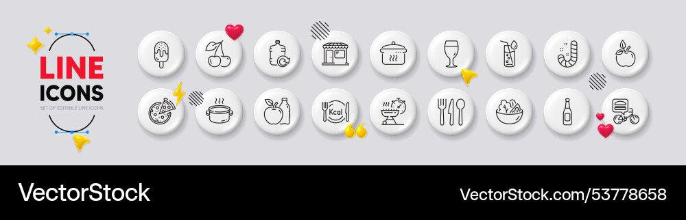 Candy cherry and salad line icons for web app Vector Image