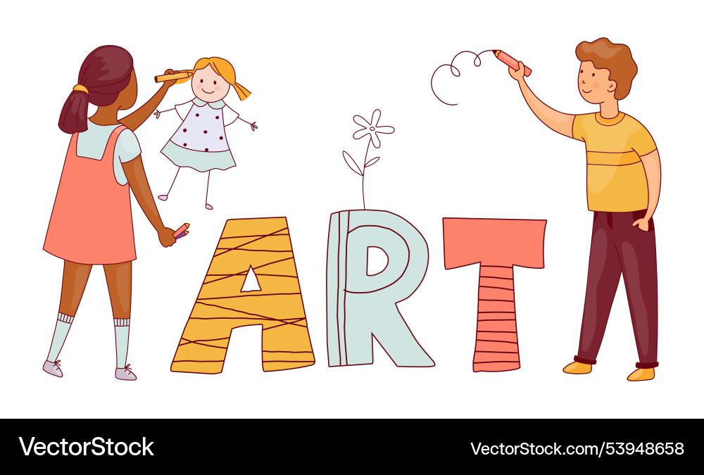 Happy kids children art creative hobby girl Happy kids children art creative hobby girl vector image