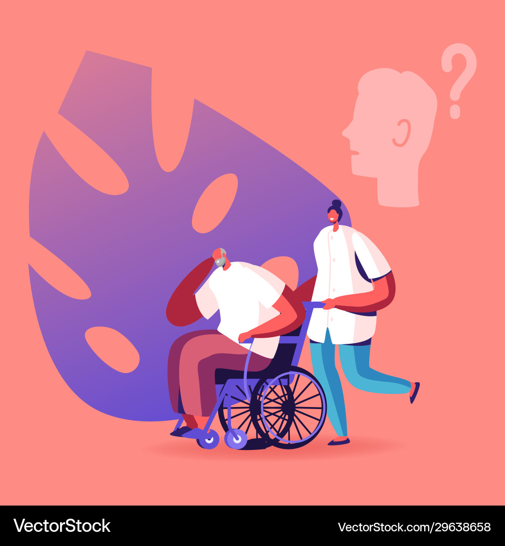 Medical nurse pushing wheelchair with senior man vector image