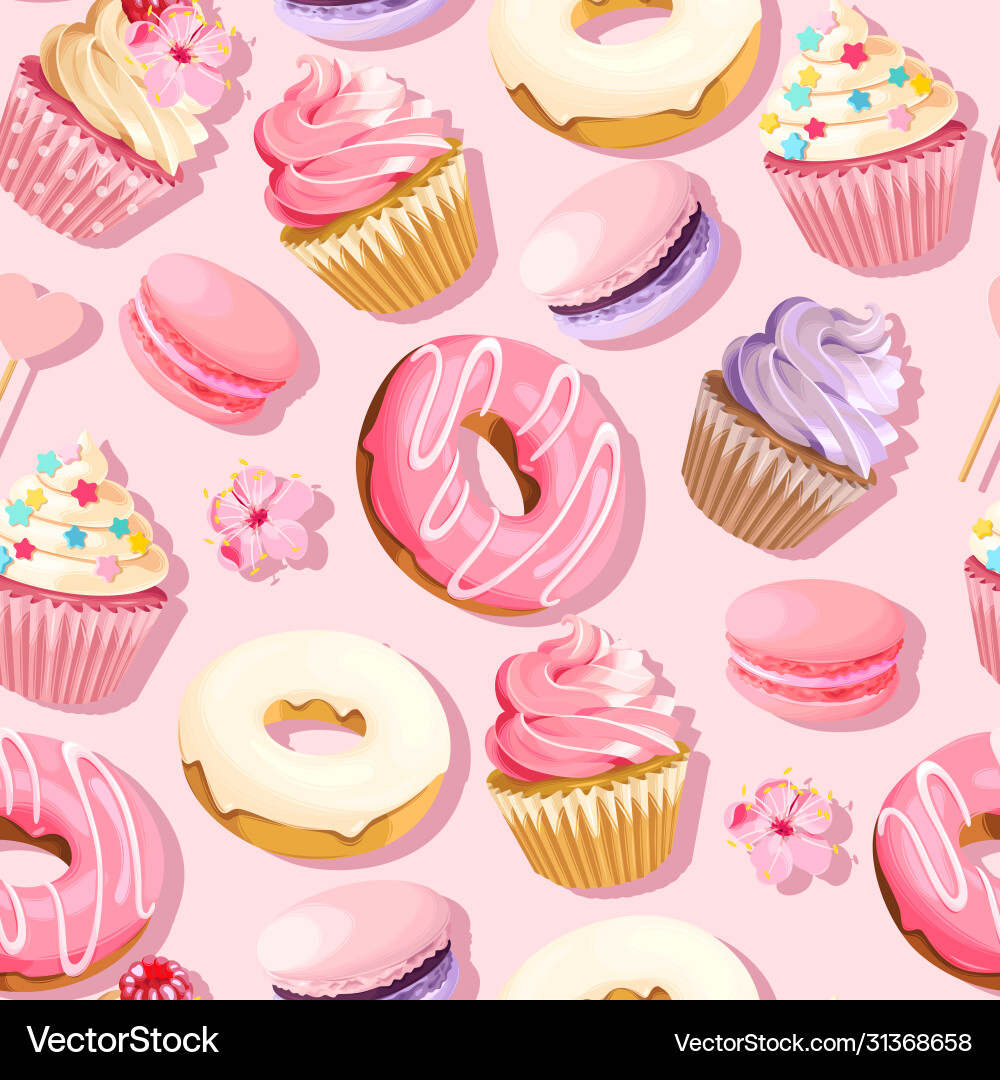 Pastel Cupcake und Donut Muster Vektorbild