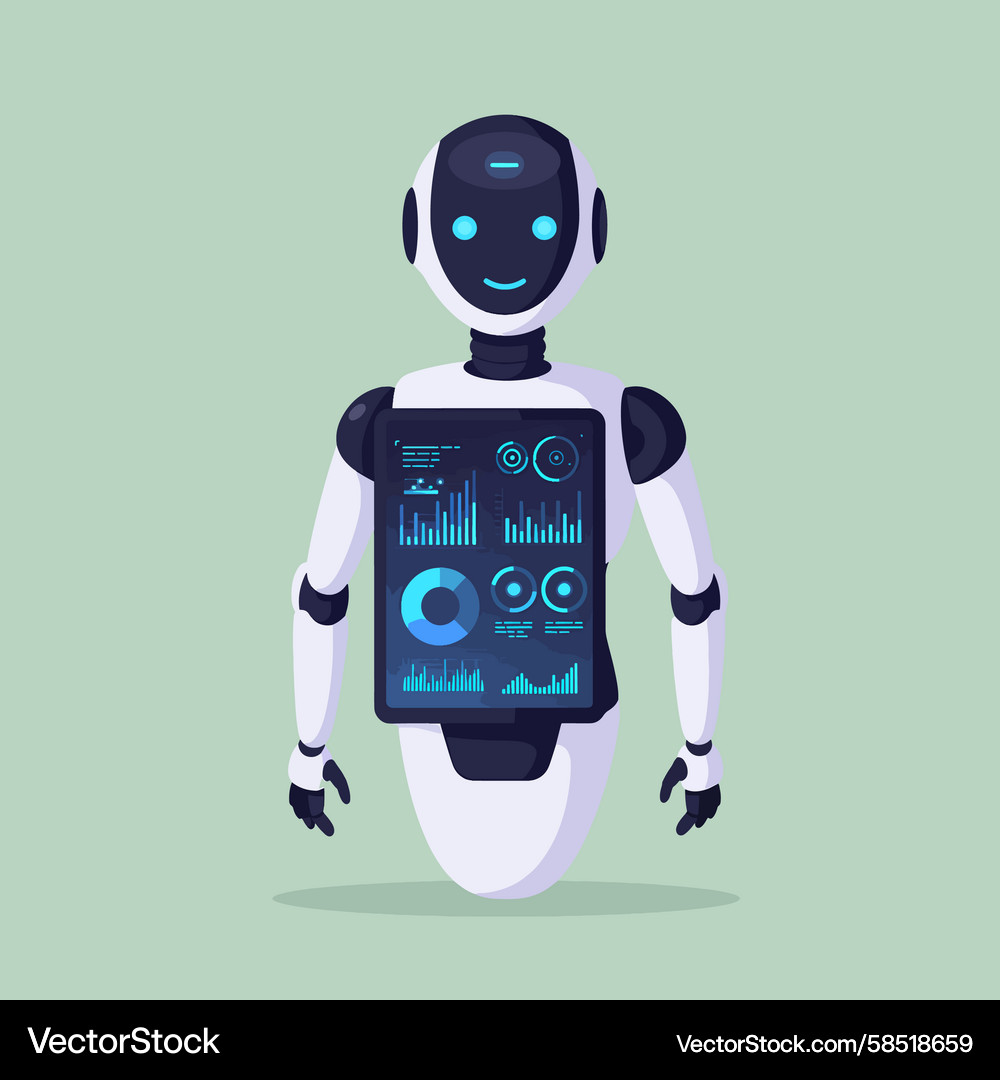 AI Robot with Touchscreen Interface Vector Image