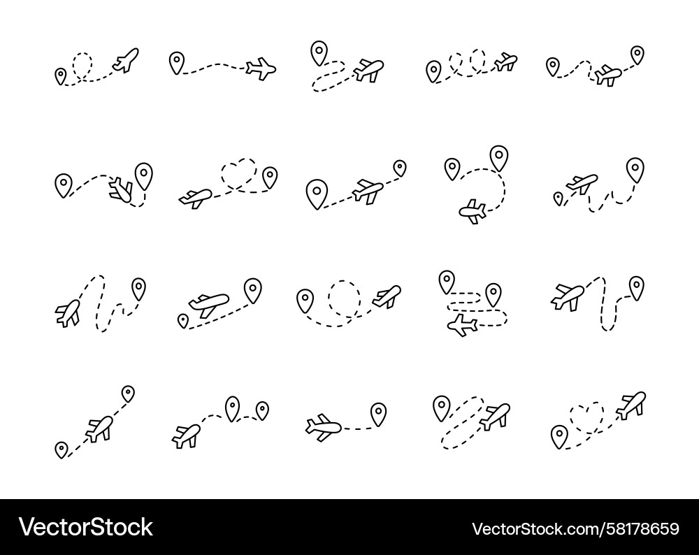 Flight Path Route Set Vector Image