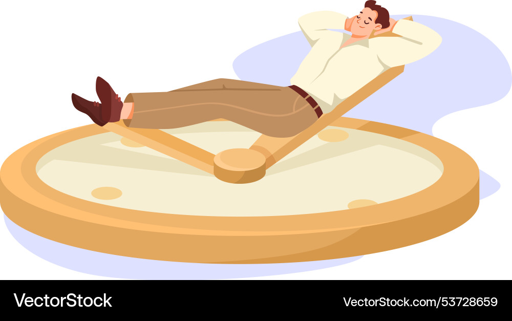 Man character sleeping on clock dial arrow Man character sleeping on clock dial arrow vector image