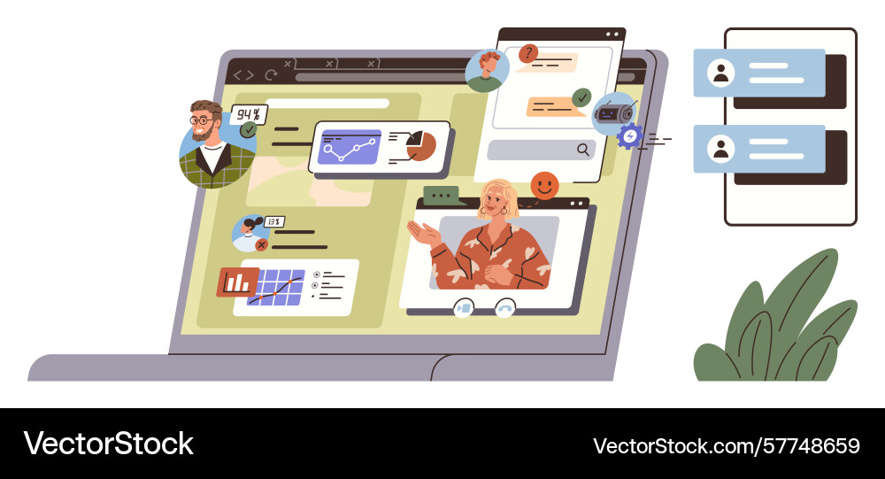 Virtual workspace with video calls team Vector Image