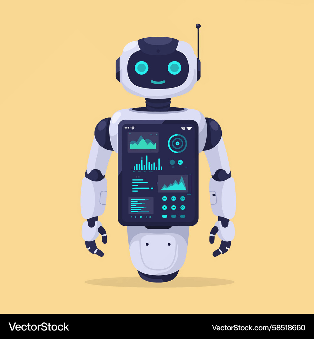 AI Robot with Touchscreen Display Vector Image