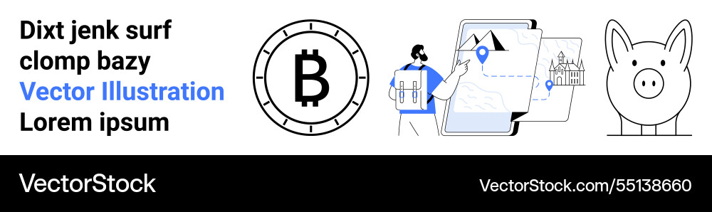Bitcoin navigation map and piggy bank Bitcoin navigation map and piggy bank vector image