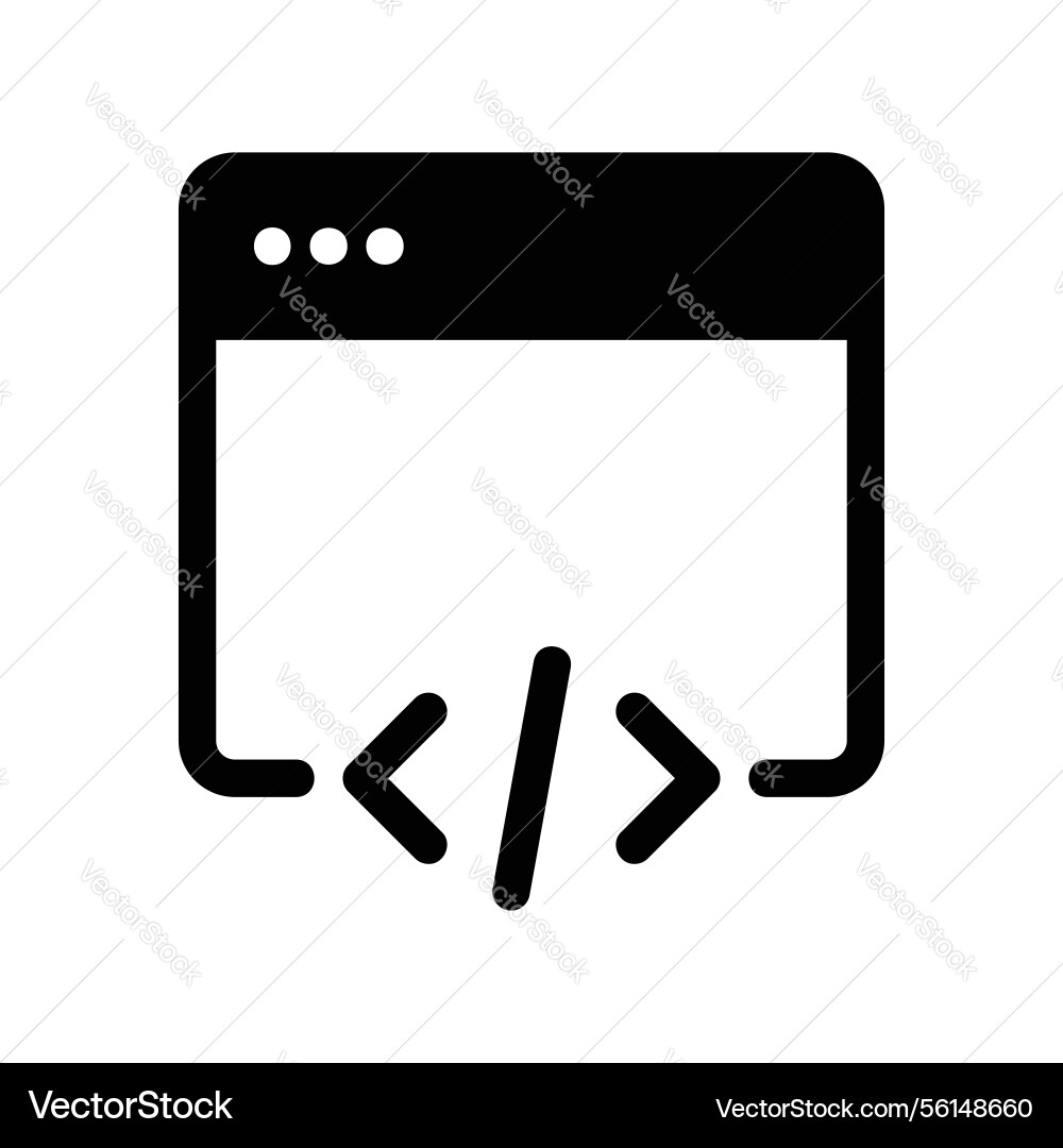 Black outline browser window icon displaying html vector image