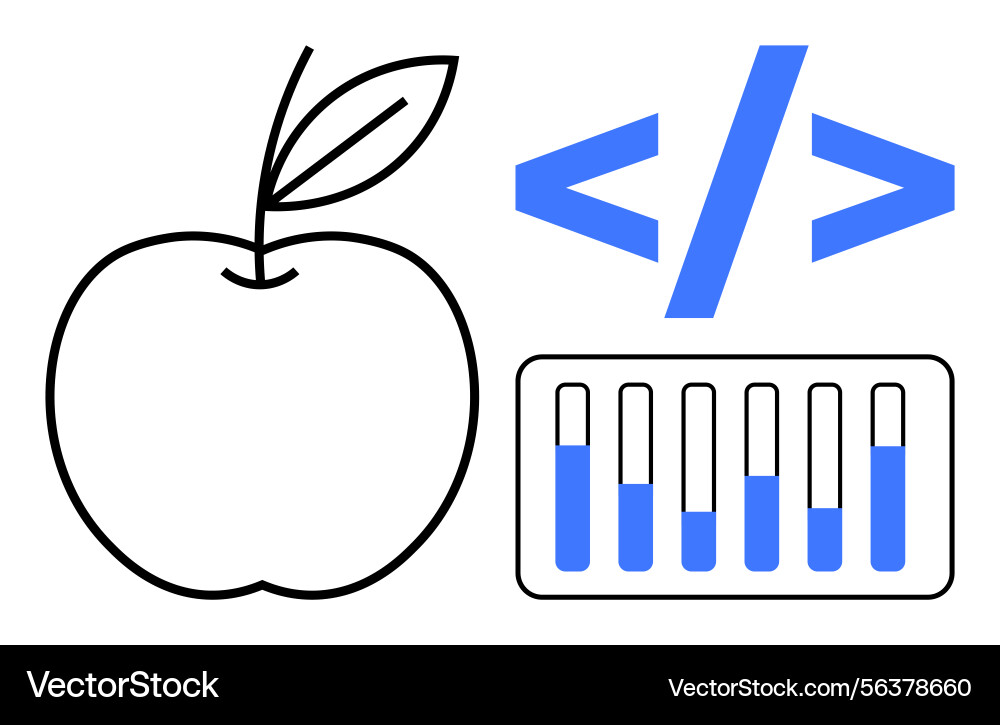 Coding- und Analysekonzept mit Apfel Coding- und Analysekonzept mit Apfel vektorbild