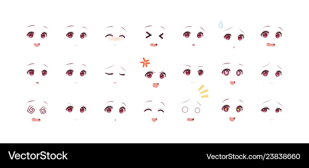 Emotions red eyes of anime and manga girls Emotions red eyes of anime and manga girls vector image