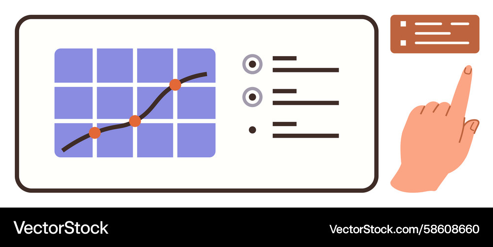 Hand interacting with data chart and task list Vector Image