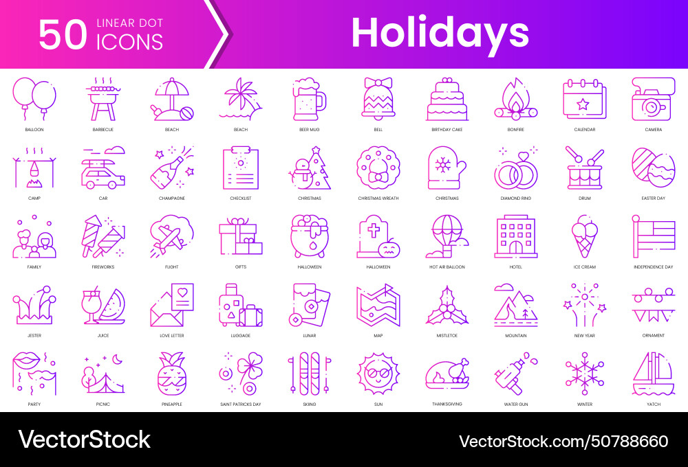 Set of holidays icons gradient style icon bundle Set of holidays icons gradient style icon bundle vector image