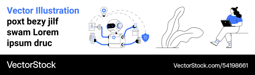 Ai robot handling tasks and a person working Ai robot handling tasks and a person working vector image