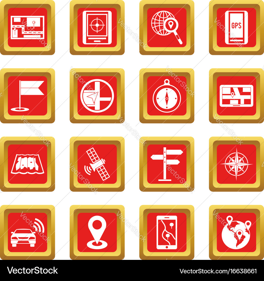 Navigation icons set red Vector Image