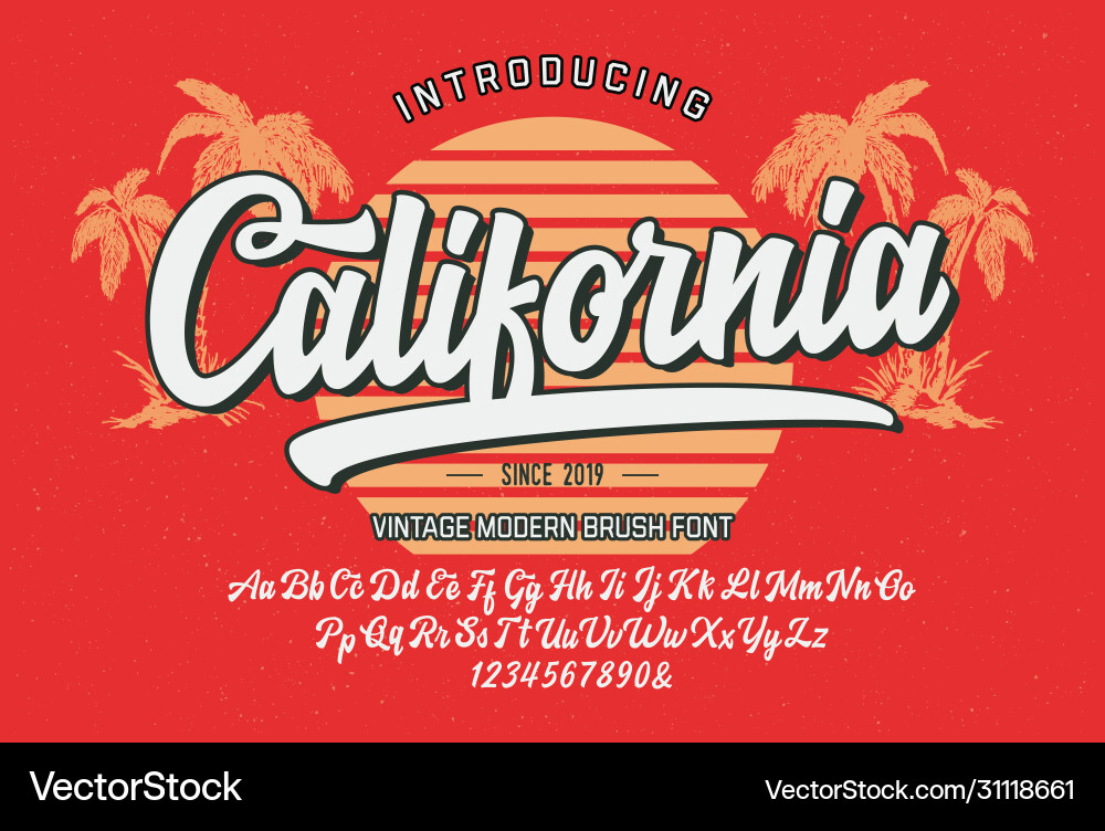 Retro Brush Script Font - California Style vector image