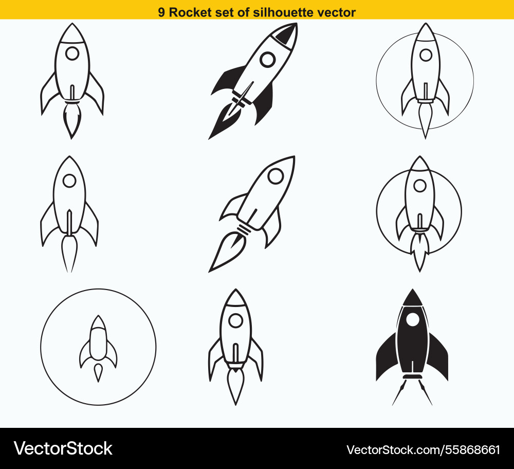 Set of rocket icon 9 different styles editable Set of rocket icon 9 different styles editable vector image