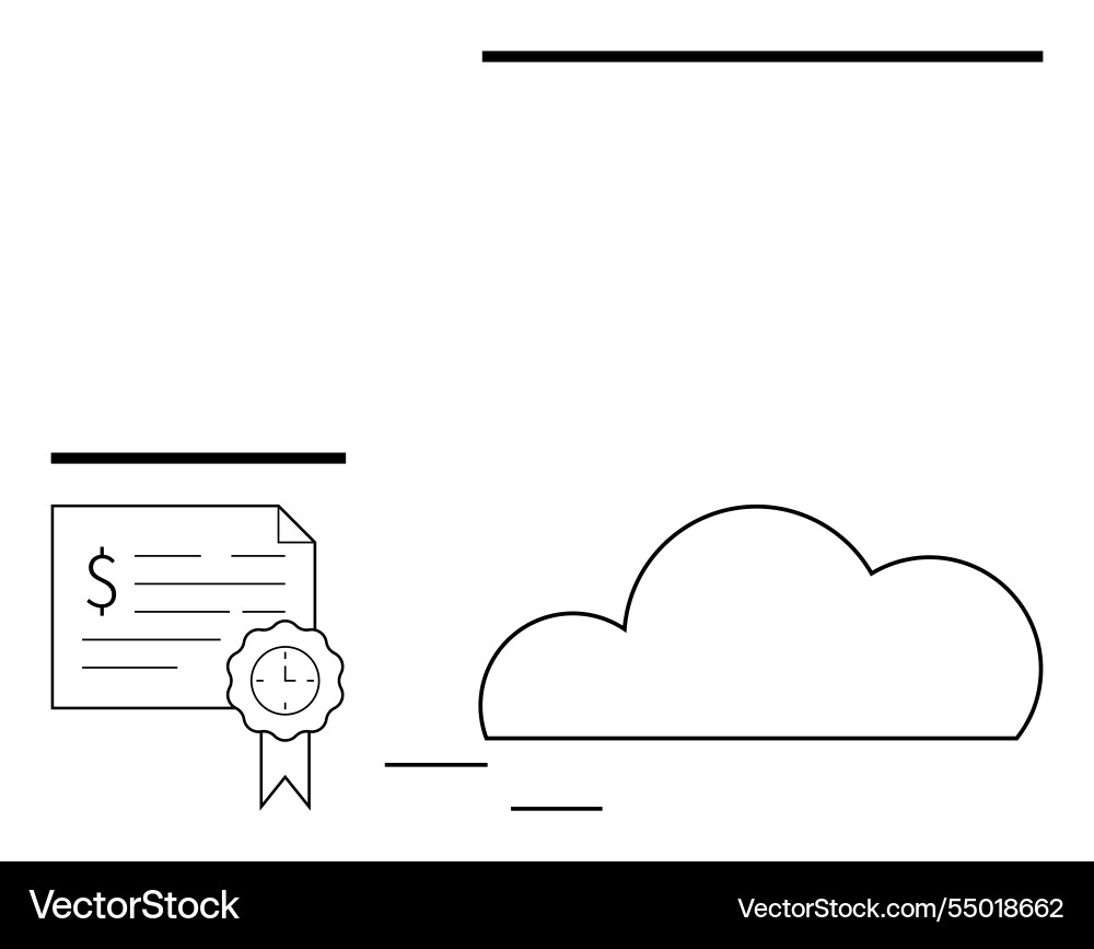 Certificate with clock seal and cloud symbol Certificate with clock seal and cloud symbol Vector Image