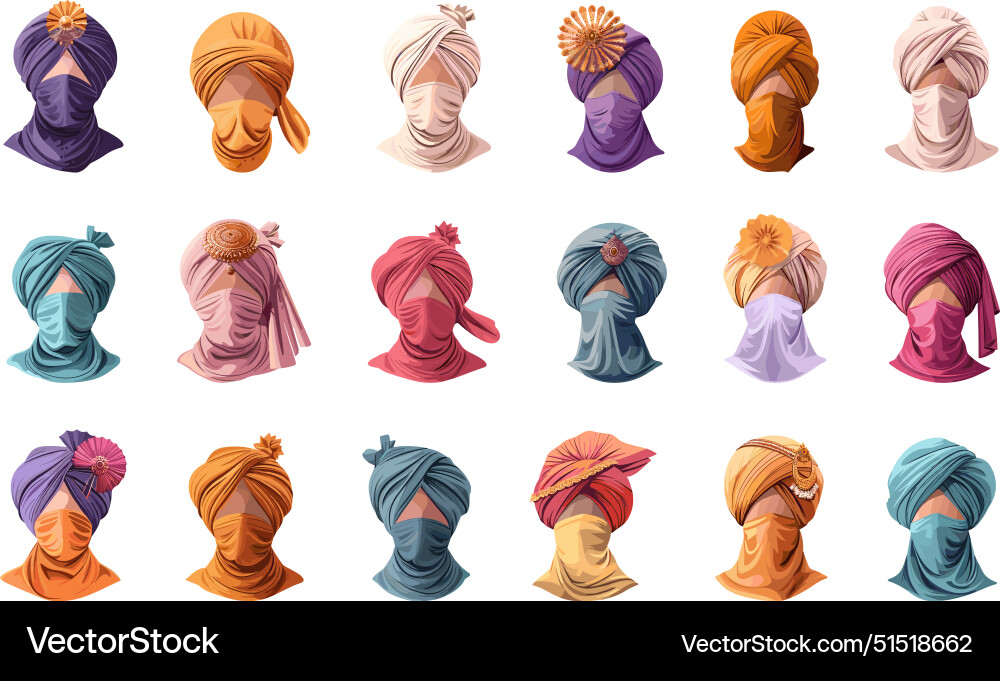 Turbans and dastars headwear turban dastar Turbans and dastars headwear turban dastar vector image