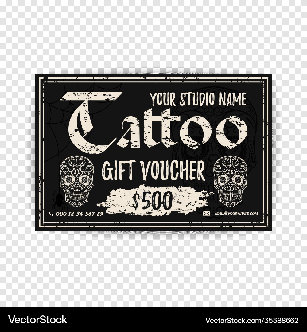 Vintage tattoo gift voucher black grunge Vintage tattoo gift voucher black grunge vector image
