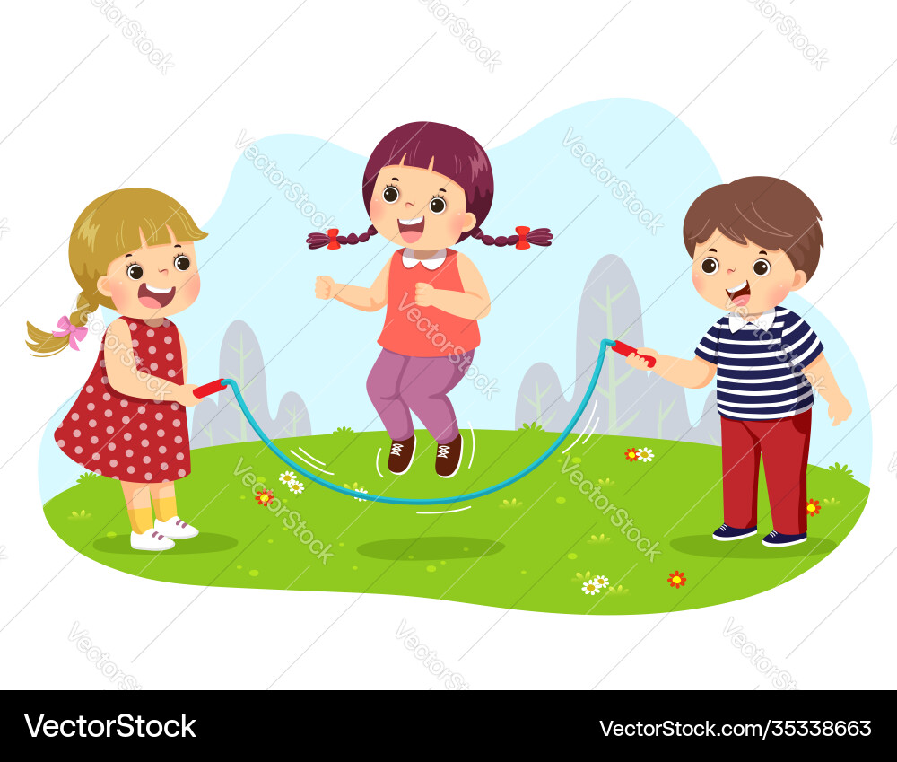 Cartoon kids jumping rope Royalty Free Vector Image