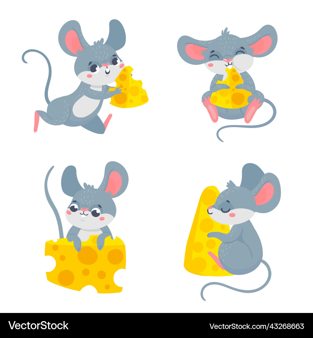 Cartoon mouse with cheese smiling characters Cartoon mouse with cheese smiling characters Vector Image