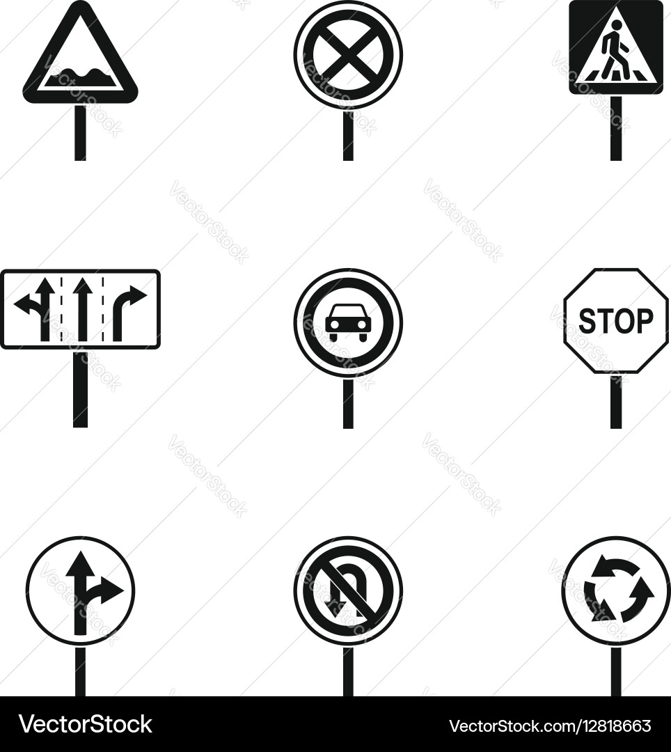 Sign warning icons set simple style vector image