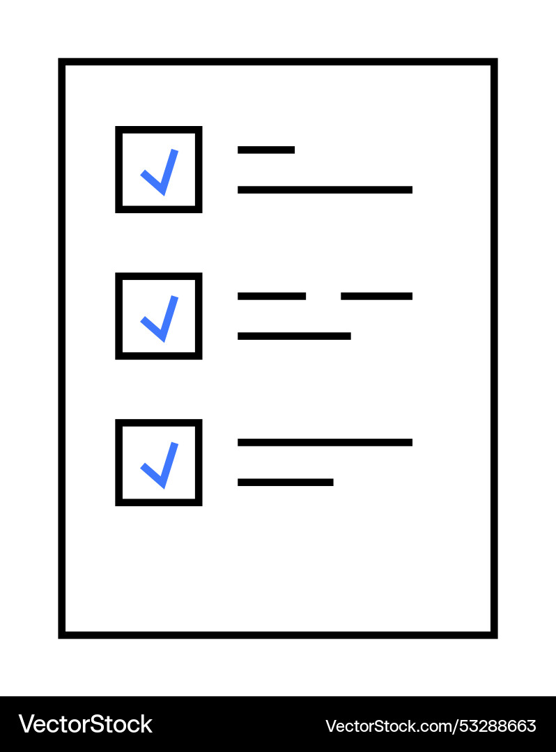Survey or to-do list document with three checkbox Survey or to-do list document with three checkbox Vector Image