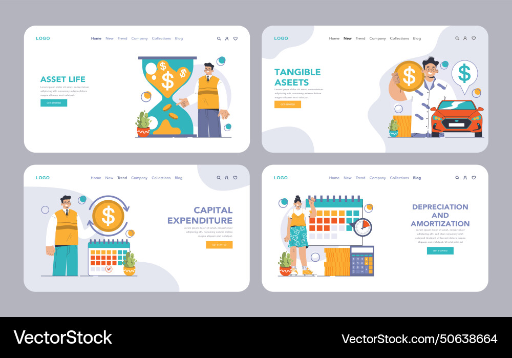 Amortization and depreciation set calculating Vector Image