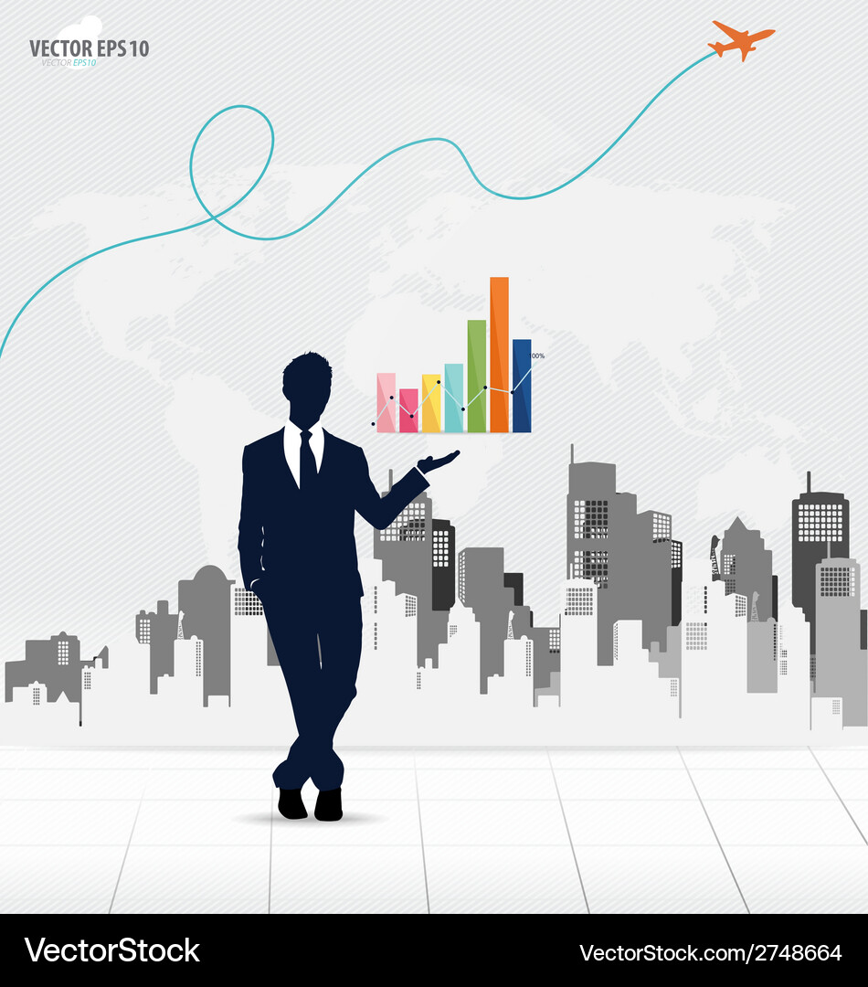 Businessman showing graph with building background Vector Image
