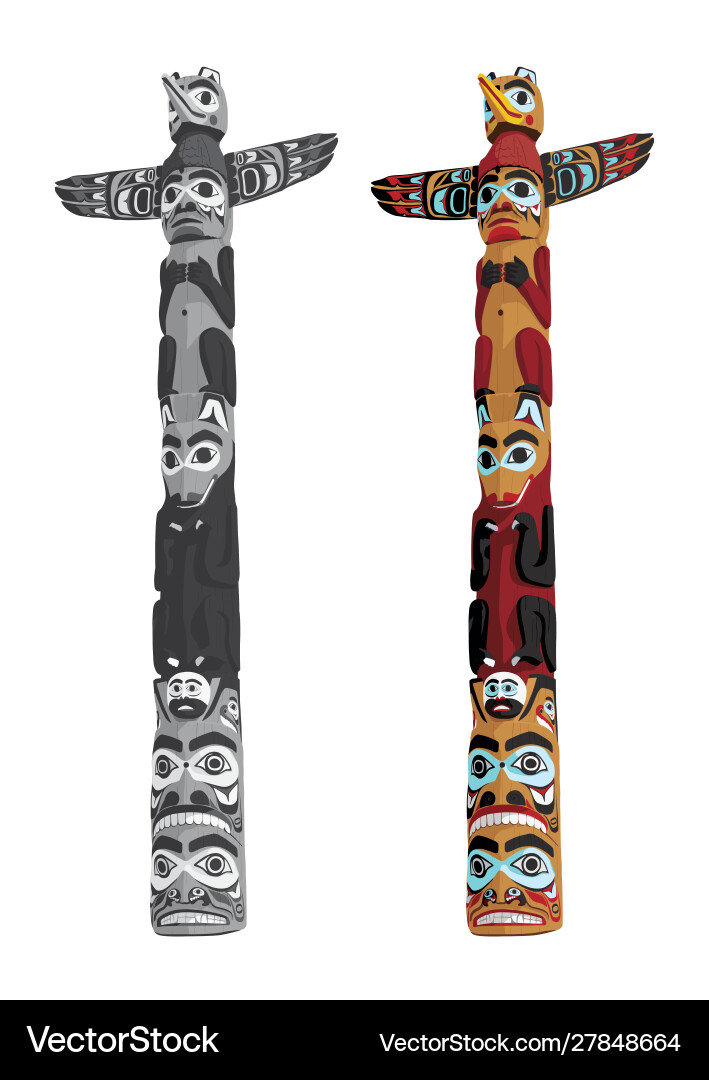 Canadian indigenous wooden totem pole vector image