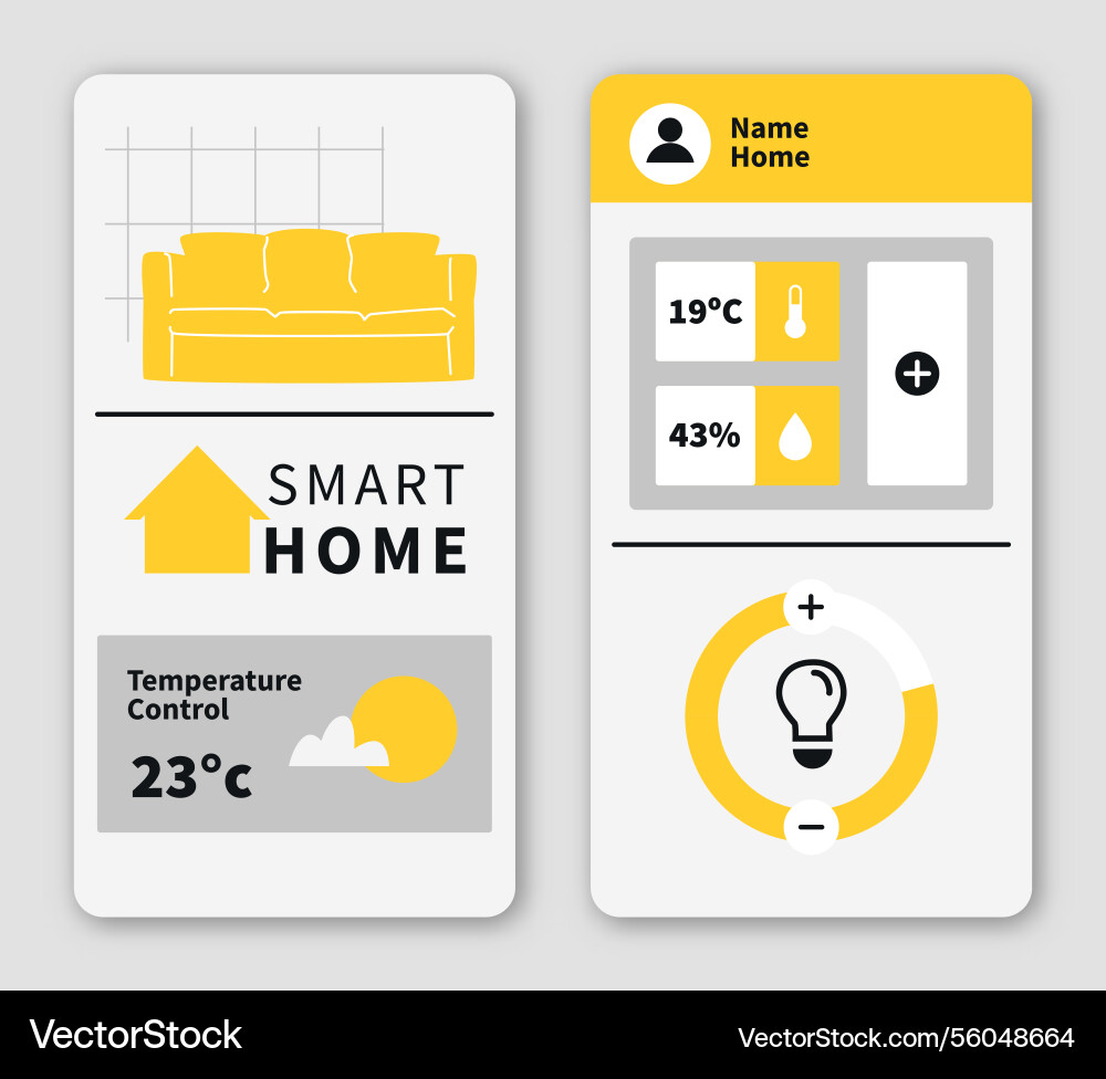 Smart home control app user interface screens vector image