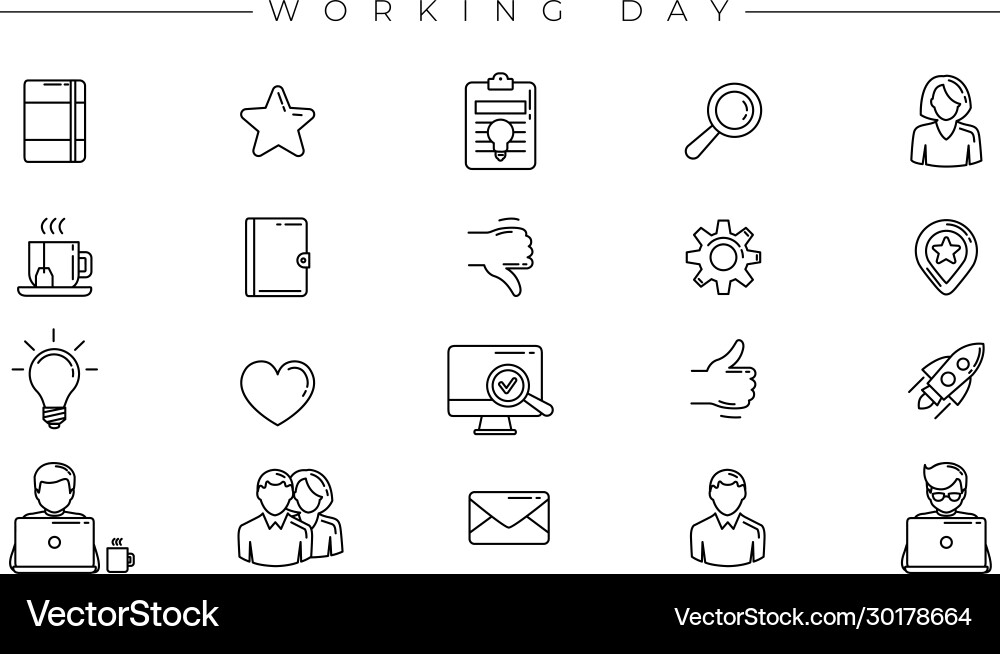 Working day concept line style icons set vector image