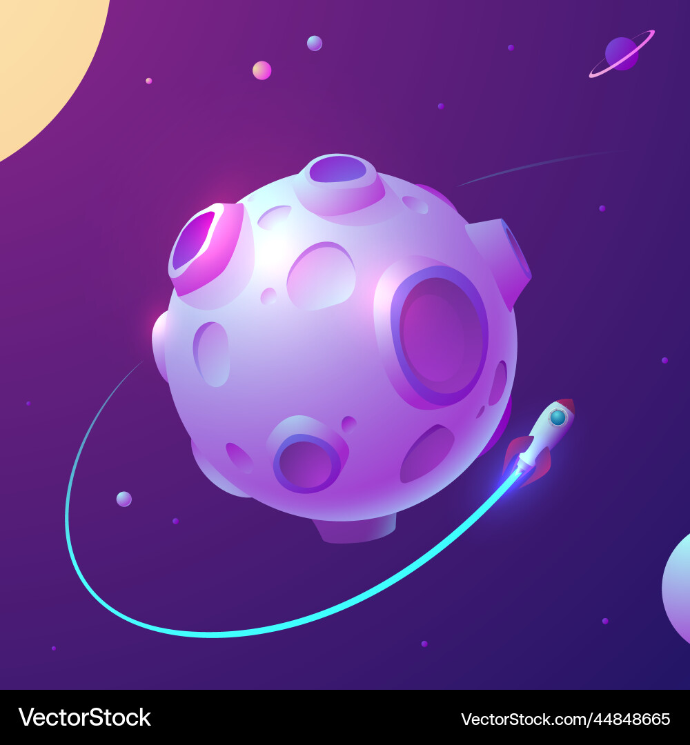 Cartoon moon with rocket and stars vector image