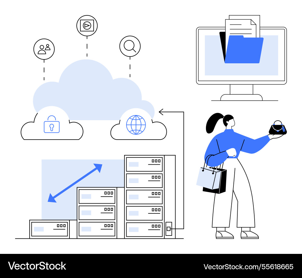 Cloud data storage and network infrastructure Cloud data storage and network infrastructure vector image
