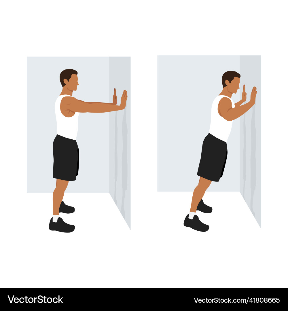 Man doing wall push up standing press exercise Vector Image