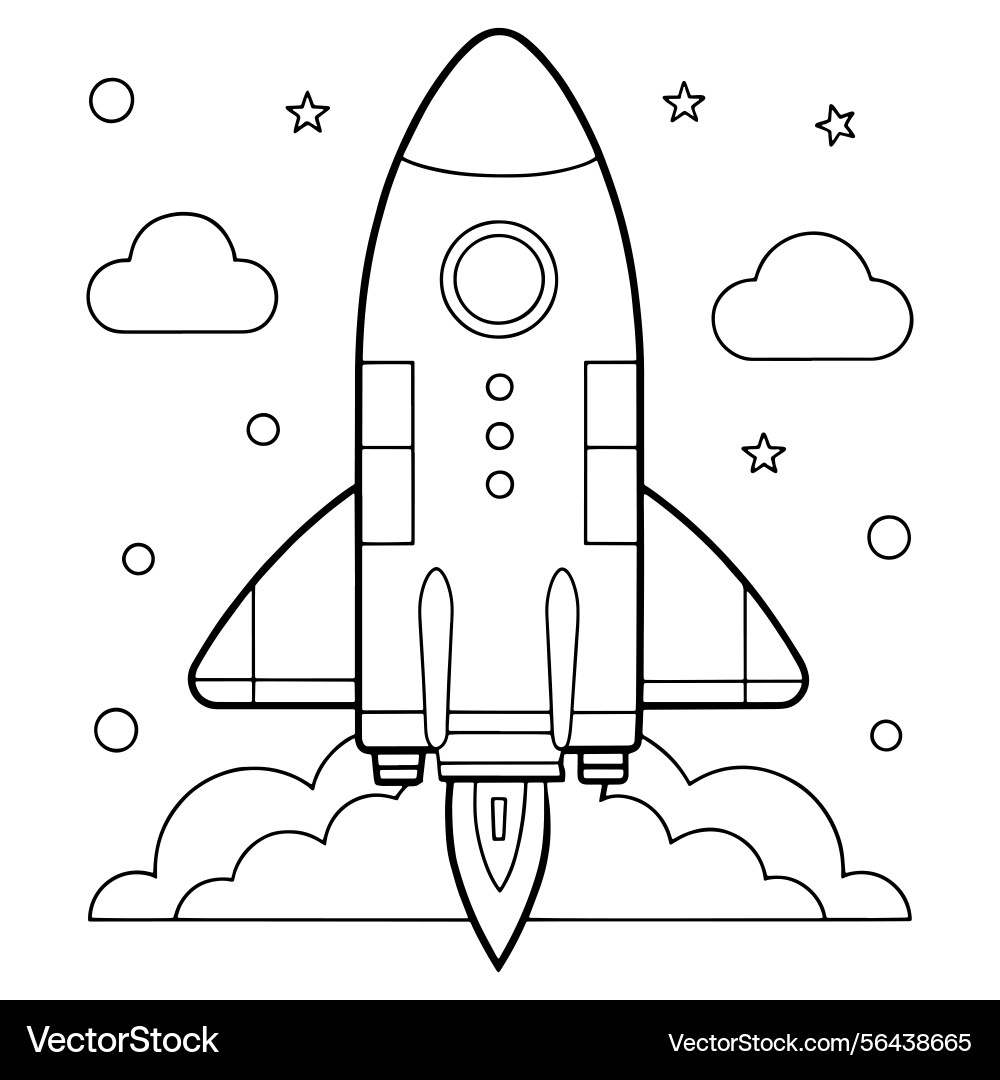 Outlined spaceship launch with celestial Vector Image