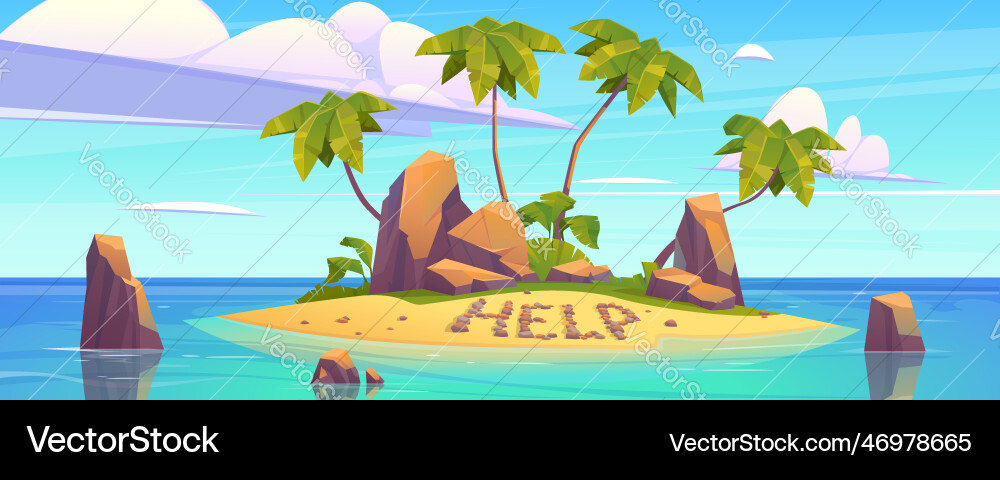 Uninhabited tropical sea island cartoon landscape Uninhabited tropical sea island cartoon landscape vector image