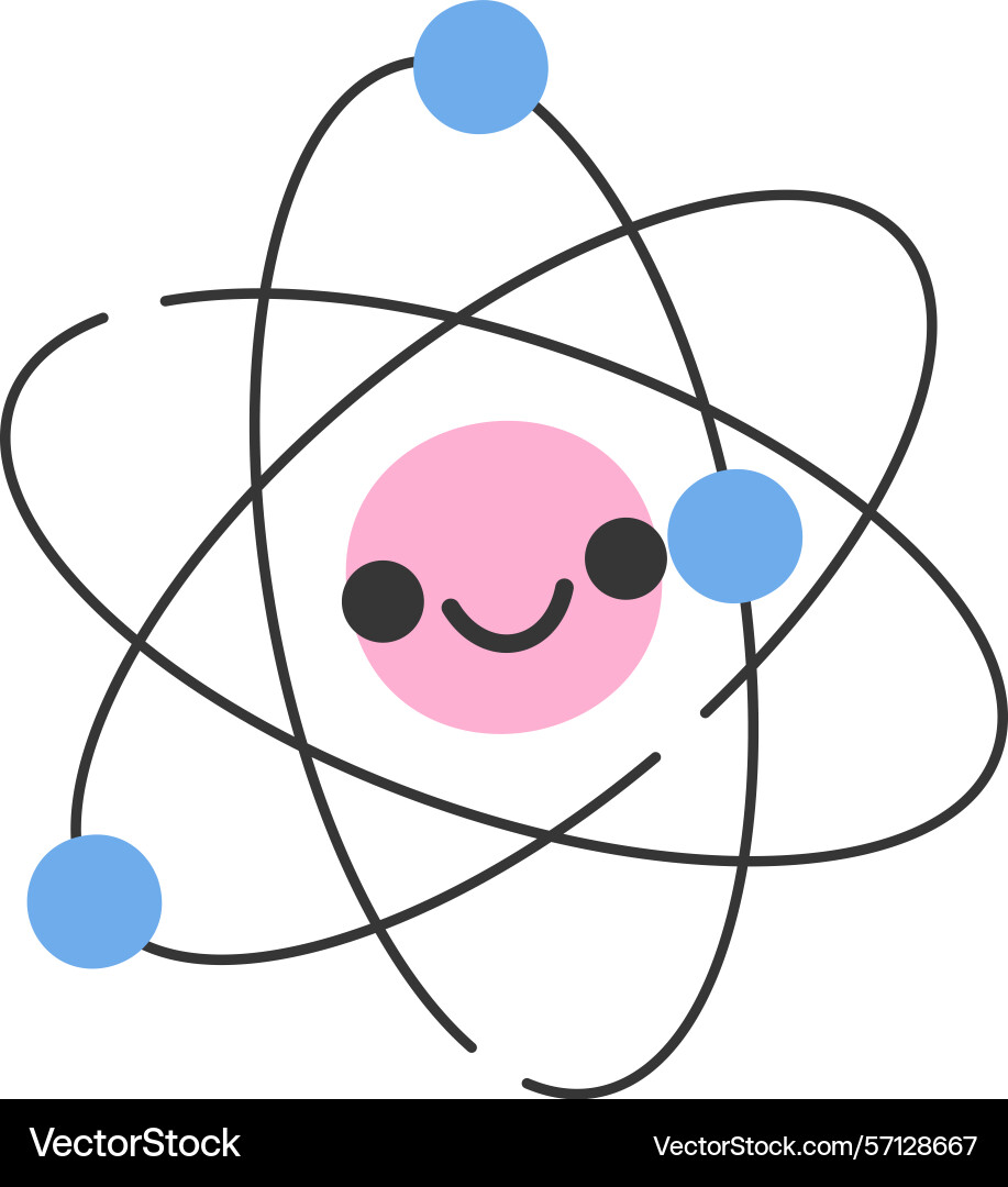 Cute animated atomic structure character vector image