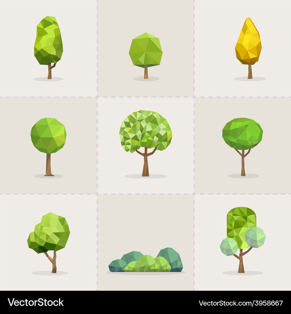 Geometric Low Poly Tree Set Vector Image