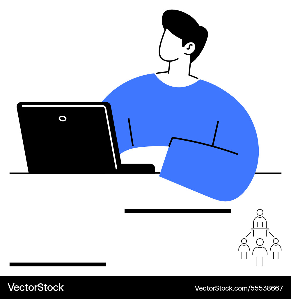 Professional working on laptop with team hierarchy Professional working on laptop with team hierarchy vector image