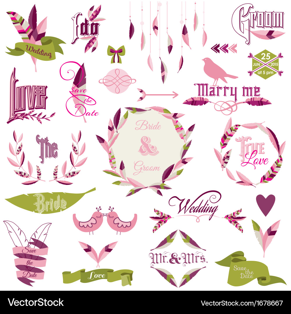 Romantic Wedding Elements Royalty Free Vector Image